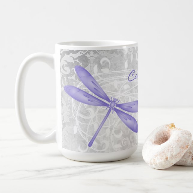 Lila Dragonfly Personlig Coffee Mugg (Med munk)