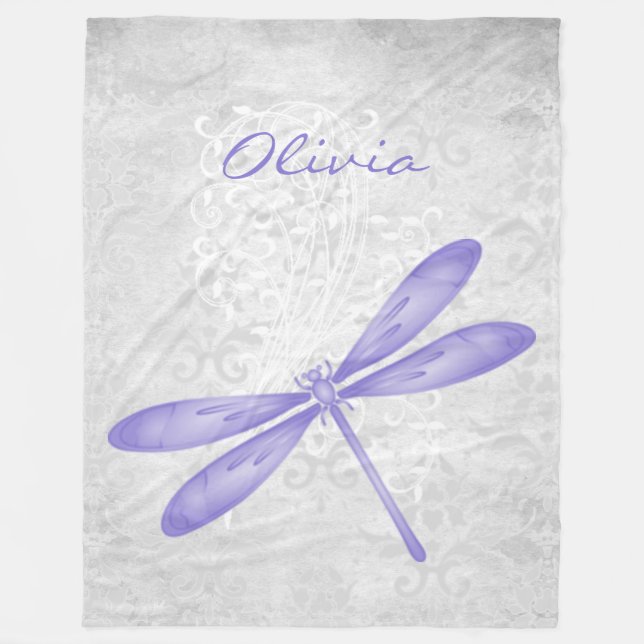 Lila Dragonfly Personlig Fleece Blanket (Framsidan)