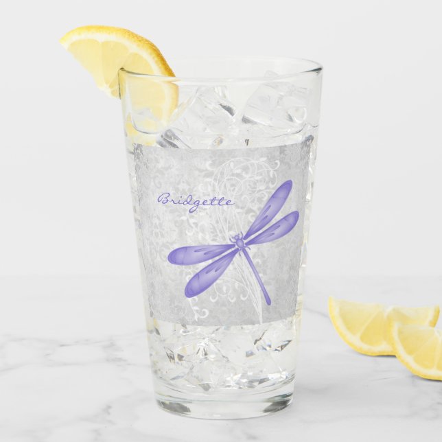 Lila Dragonfly Personlig Glass Kopp (Framsida Ice)