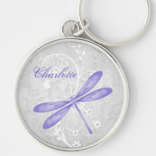 Lila Dragonfly Personlig Keychain Rund Silverfärgad Nyckelring