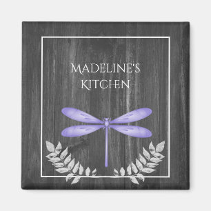 Lila Dragonfly Rustic Magnet