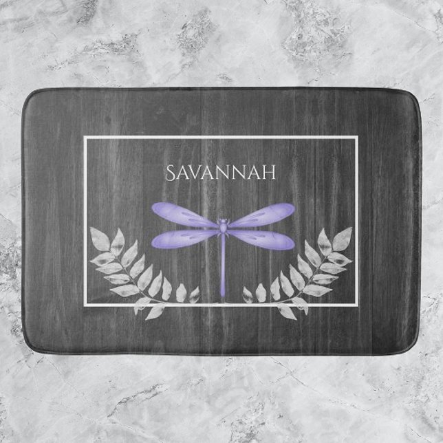 Lila Dragonfly Rustic Personlig Bath Mat Badrumsmatta (Purple Dragonfly Rustic Personalized Bath Mat)