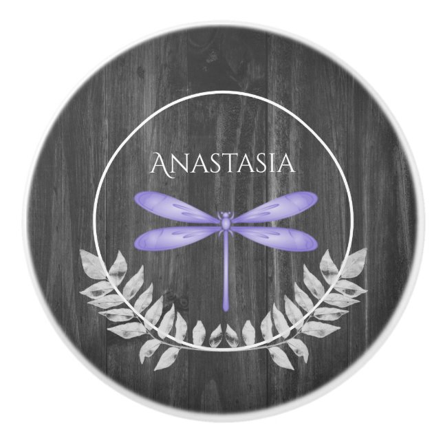 Lila Dragonfly Rustic Personlig Ceramic Knob Knopp (Framsidan)