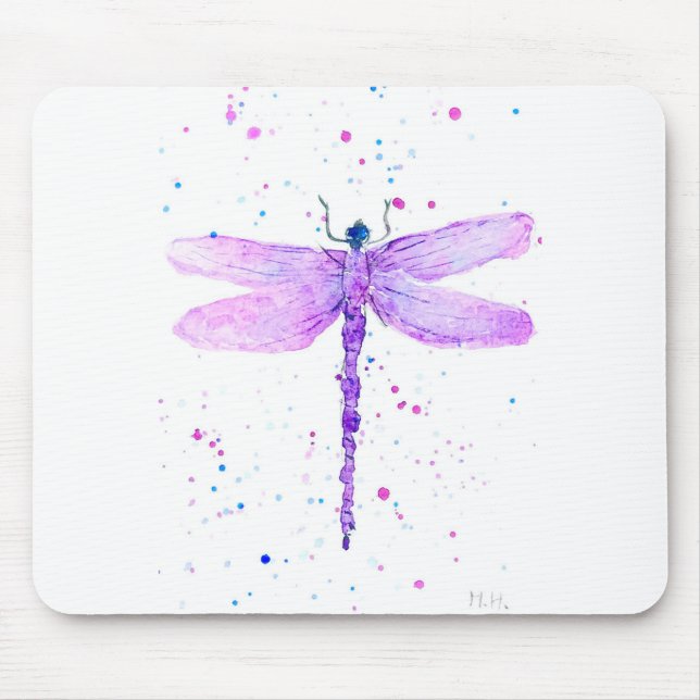 Lila dragonfly vattenfärgsgill chic söt musmatta (Framsidan)