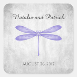 Lila Dragonfly Wedding Stickers Fyrkantigt Klistermärke