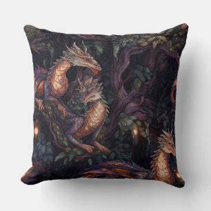 Lila Dragons Perched in Träd Kudde