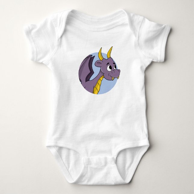 Lila drak tecknad baby bodysuit t shirt (Framsida)