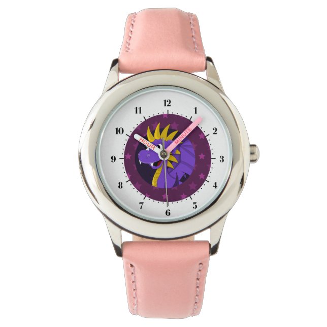 Lila drak tecknad film armbandsur (Framsida)