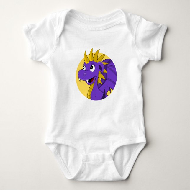 Lila drake tecknad baby kroppsdräkt t shirt (Framsida)