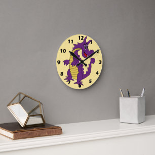 Lila Drakedesign Rund Klocka
