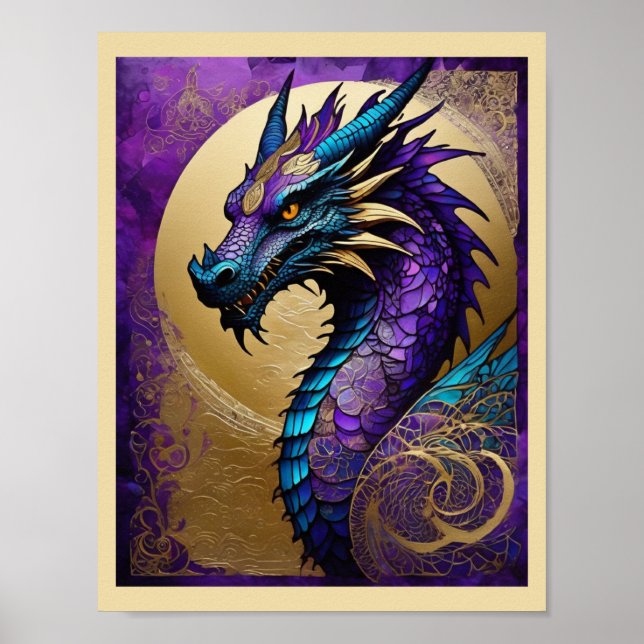 Lila Drakon Redo Utan Ram Konsttryck Poster (Framsidan)