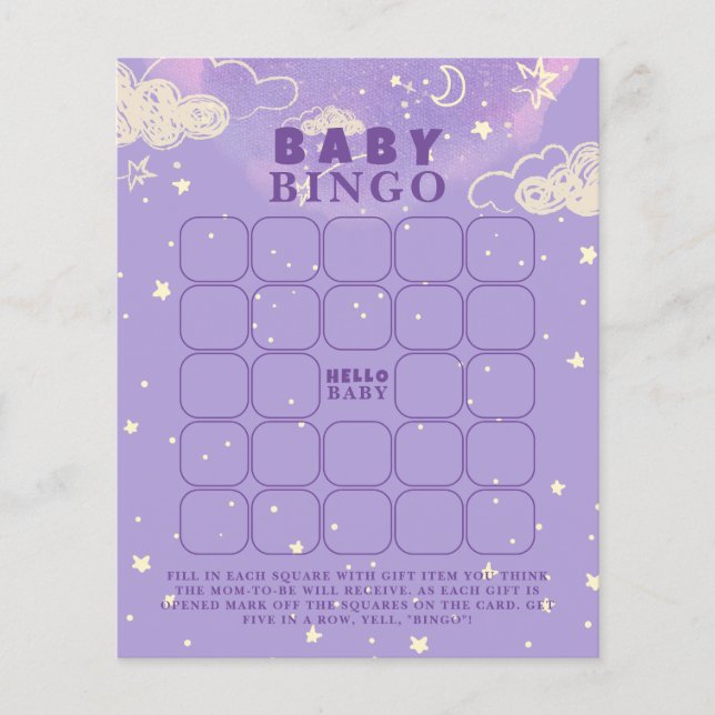 Lila Dream Baby Bingo Baby Shower Game (Framsida)