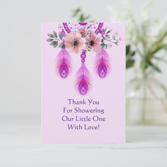 Lila Dream Catcher med blomma Tack Kort (Stående Fram)