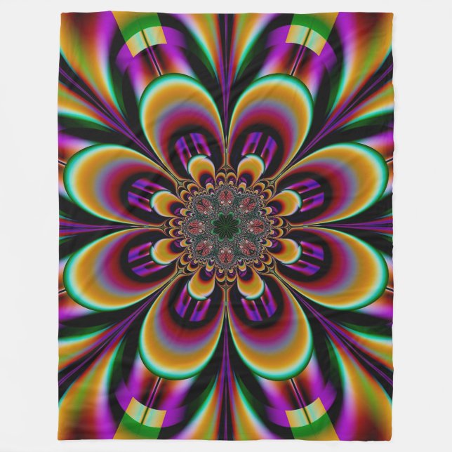 Lila Dream Fractal Flower Fleecefilt (Framsidan)