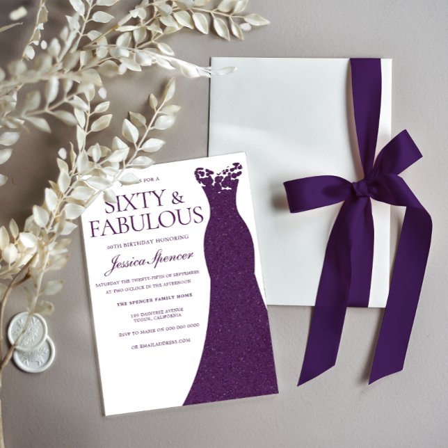 Lila Dress 60 och Fabulous 60:e födelsedag Inbjudningar (Skapare uppladdad)