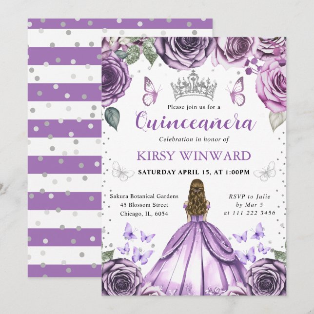 Lila Dress Blonde Hair Princess Quinceanera in Inbjudningar (Fram/baksida)