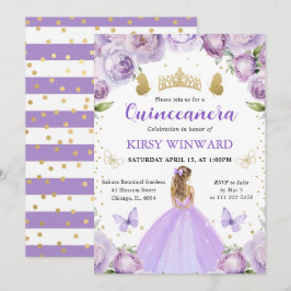 Lila Dress Blonde Hair Princess Quinceanera Inbjudningar