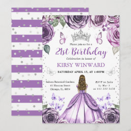 Lila Dress Blonde Princess Birthday Inbjudningar