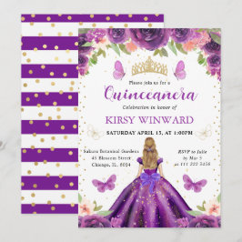 Lila Dress Blonde Princess Quinceanera Inbjudningar