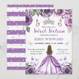 Lila Dress Blonde Princess Sweet 16 Inbjudningar