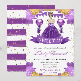 Lila Dress Blonde Princess Sweet 16 Inbjudningar