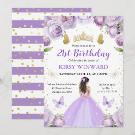 Lila Dress Brunette Princess Birthday Inbjudningar