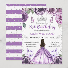 Lila Dress Brunette Princess Birthday Inbjudningar