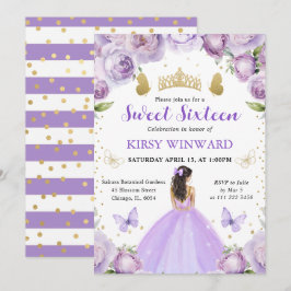 Lila Dress Brunette Princess Sweet 16 Inbjudningar