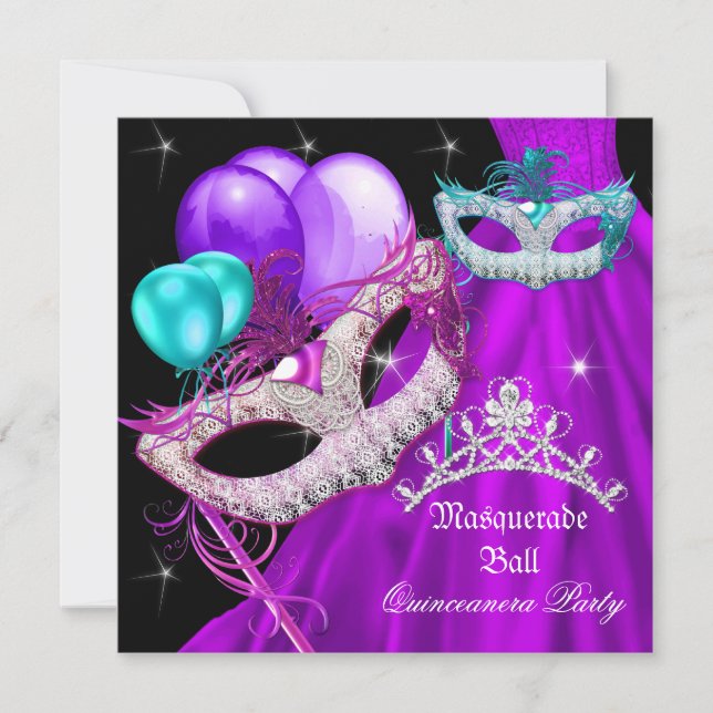 Lila-Dress för Masqueramasker Quinceanera Masks Inbjudningar (Framsida)