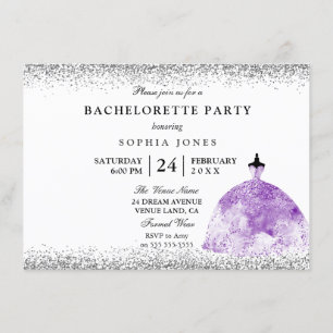 Lila Dress Glitter Bachelorette Party inbjudan