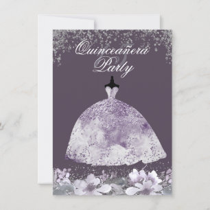 Lila Dress Glitter Dress Quinceanera Inbjudan