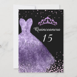 Lila Dress Gown Quinceanera 15:e Födelsedagsfesten Inbjudningar