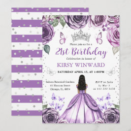 Lila Dress Mörk Skin Princess Birthday Inbjudningar