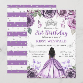 Lila Dress Mörk Skin Princess Birthday Inbjudningar