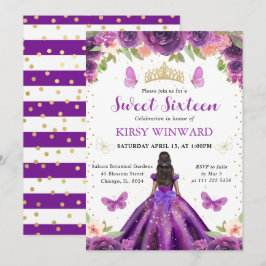 Lila Dress Mörk Skin Princess Sweet 16 Inbjudningar