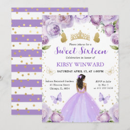 Lila Dress Mörk Skin Princess Sweet 16 Inbjudningar