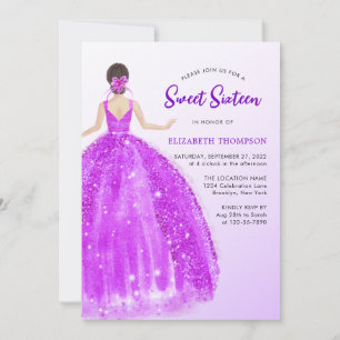 Lila Dress Ombre Sweet 16 Birthday Inbjudningar
