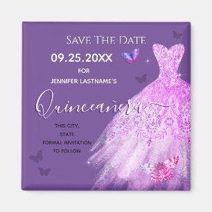 Lila Dress Quinceanera Spara datum Morsa Magnet