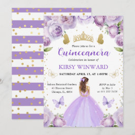 Lila Dress Red Hair Princess Quinceanera Inbjudningar