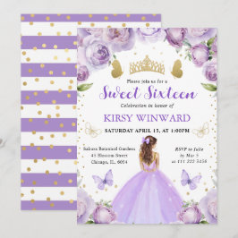 Lila Dress Red Hair Princess Sweet 16 Inbjudningar