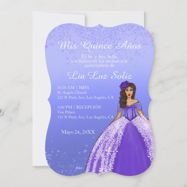 Lila Dress Vintage Quinceañera Inbjudningar (Framsida)