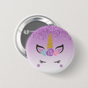 Lila Dripping Glitter Blommigt Unicorn Knapp