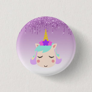 Lila Dripping Glitter Blommigt Unicorn Knapp
