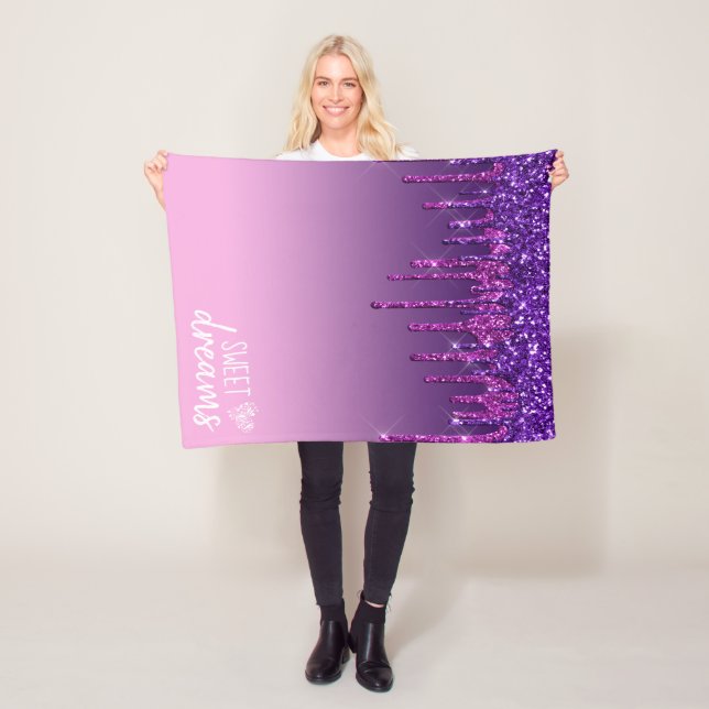 Lila Dripping Glitter Sweet Dreams Fleecefilt (På plats)