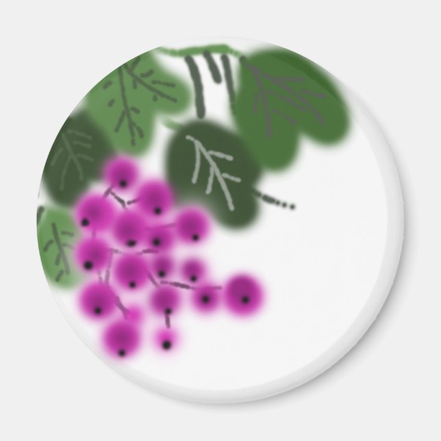 lila druvor och gröna blad magnet (Framsidan)