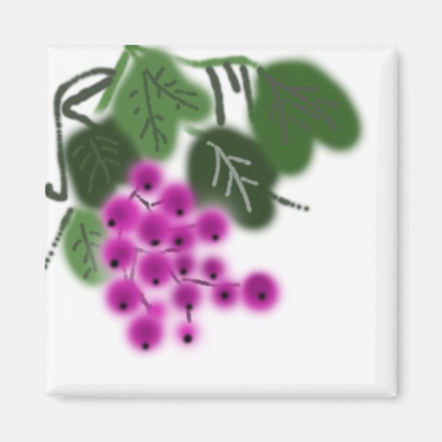 lila druvor och gröna blad magnet (Framsidan)