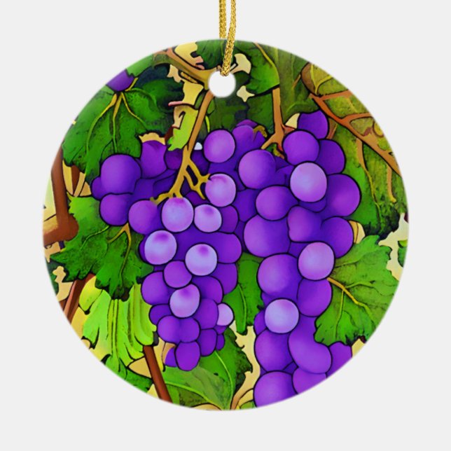 Lila druvor på vinrankan julgransprydnad keramik (Framsidan)