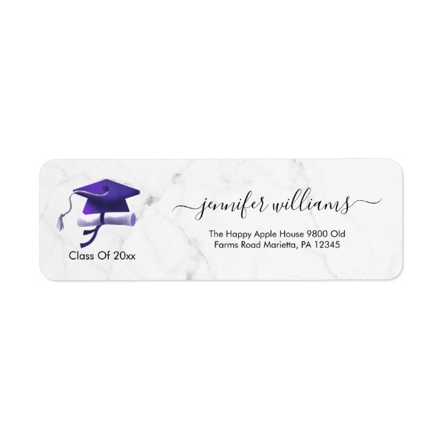 Lila dubbel examens returadress etikett (Framsidan)