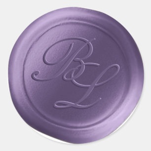 Lila Dubbla Monogram Faux Vax Seal Stickers Runt Klistermärke
