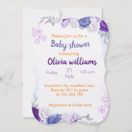 Lila Dusty blue Blommigt Delight for Baby Shower Inbjudningar